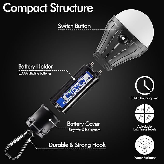 FLY2SKY Tent Lamp Portable LED Tent Lights 5 Packs Hook Hurricane Emergency Lights LED Camping Light Bulb Camping Tent Lantern Bulb Camping Equipment for Camping Hiking Backpacking Fishing Outage