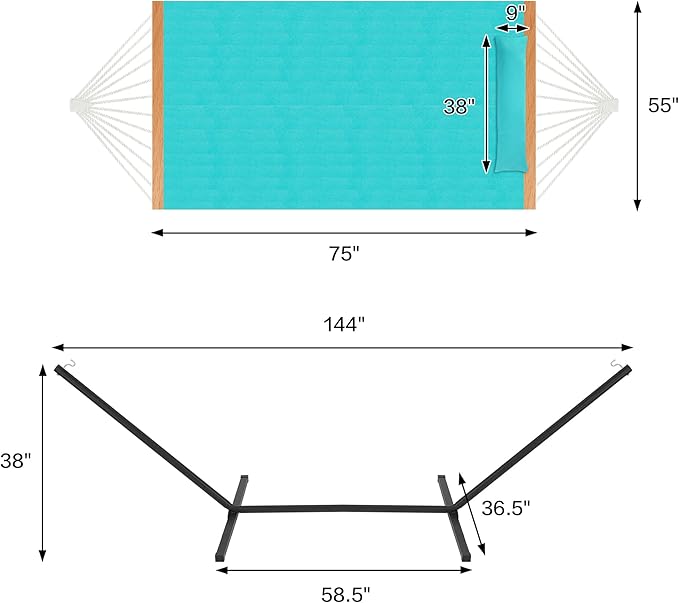 Homgava Two Person Hammock with Stand for Outside Heavy Duty, Outdoor Patio Hammock with Portable Steel Stand, Large Double Hammocks,480lbs Capacity.(Aruba)