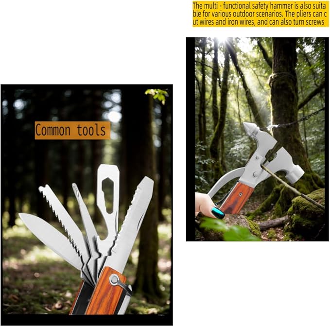 Window Breaker Multitool with 16-in-1 Survival Gear for Camping Hiking and DIY jobs with Hammer,Plier,Pocket Knife,Bottle Opener,wrench,Screwdriver