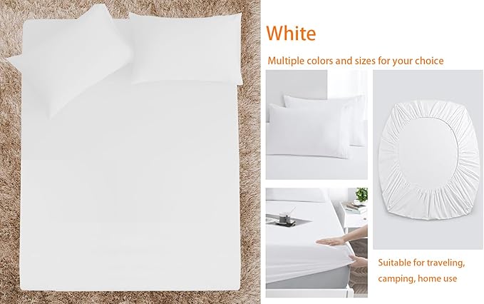 AEHISDHIE White Air Mattress Sheets - 3 Pieces Set - Suitable for Inflatable mattresses 16-24 inches deep - can be inflated Without disassembly, (White, King)