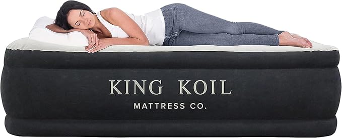 King Koil Plush Pillow Top Luxury Twin Air Mattress with Built-in High-Speed Pump for Camping, Home & Guests - Airbed Inflatable Blow Up Mattress, Waterproof, 1-Year Manufacturer Warranty.