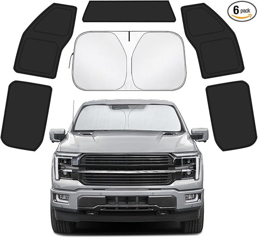 Car Window Shades for Ford F150 4Door 2021-2025 Accessories - Full Set 6PCS Side Window Sunshades with Memory Frame & Blackout Fabric, Privacy UV Shield for Camping/Travel