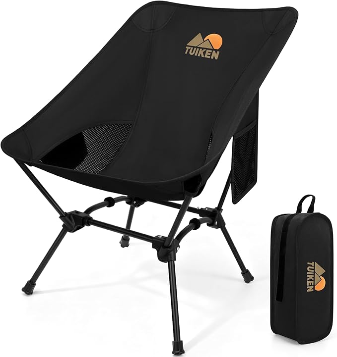 Ultralight Camping Chair Backpacking Chair, Portable Camp Chair with Cup Holder & Storage Bag, Lightweight Compact Folding Chair for Hiking, Travel, Picnic Mountaineering（Deep Black）