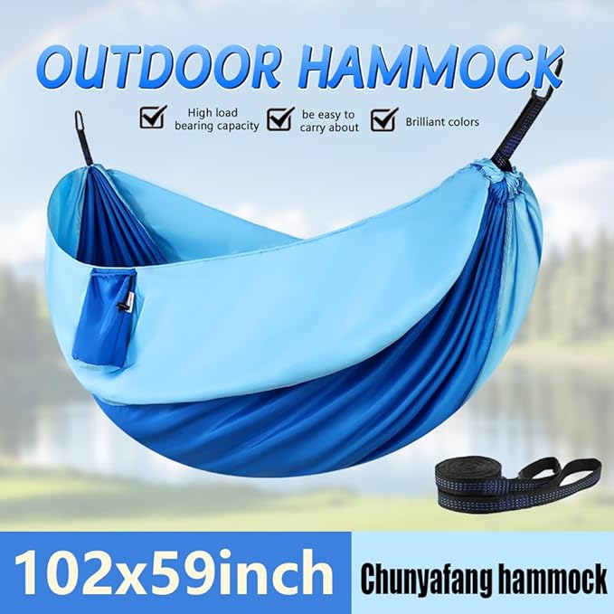 Camping Hammock, Portable Hammocks with Tree Straps & Attached Carry Bag, Travel Tree Hammocks for Outside Indoor Hiking Beach Backpack Travel(Blue, Polyester Pongee)