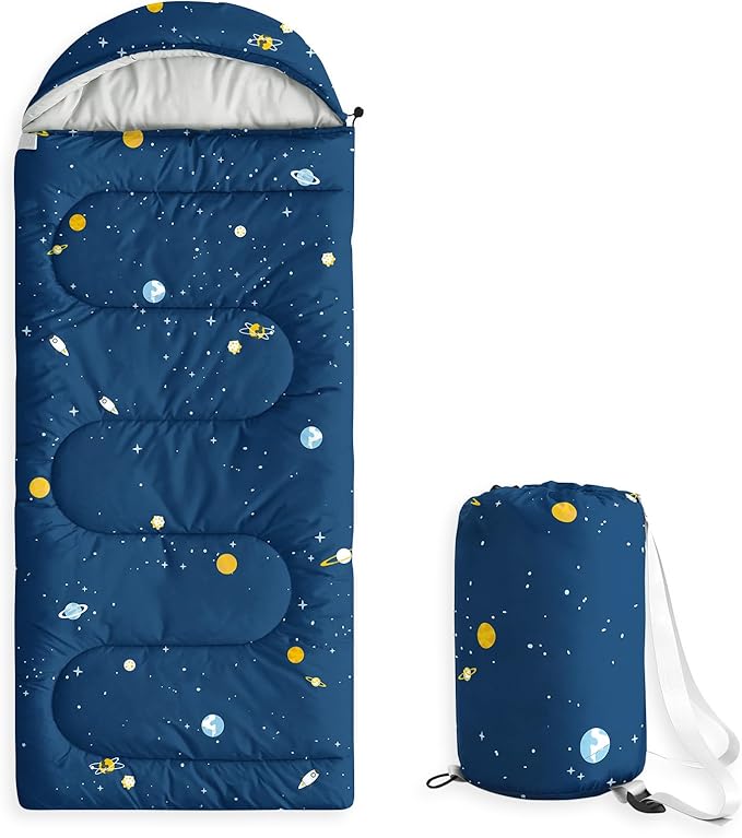 Wake In Cloud - Kids Sleeping Bag for Boys Toddlers, Camping in Warm Cold Weather, Backpacking Lightweight Compact Outdoor Liner for 3 Seasons, Galaxy Space