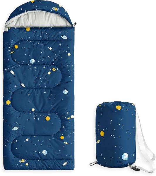 Wake In Cloud - Kids Sleeping Bag for Boys Toddlers, Camping in Warm Cold Weather, Backpacking Lightweight Compact Outdoor Liner for 3 Seasons, Galaxy Space