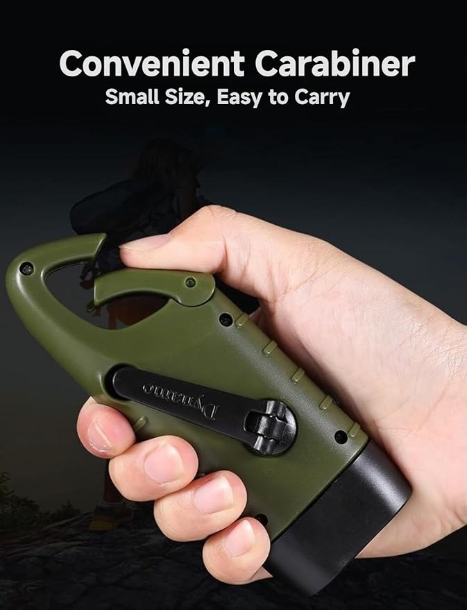 Hand Crank Solar Flashlight, Portable LED Survival Flashlight for Camping, Outdoor, Hiking - No Battery Required - Green