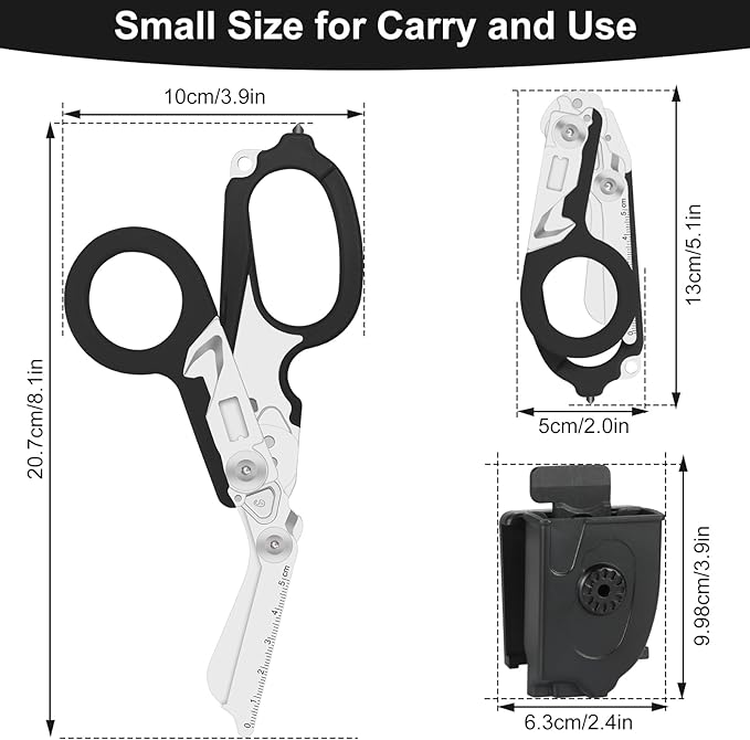 6-in-1 trauma shears - emergency responders, outdoor emergencies, medical staff, and outdoor camping, Gift box packaging with scissors storage K sheaths (Black)