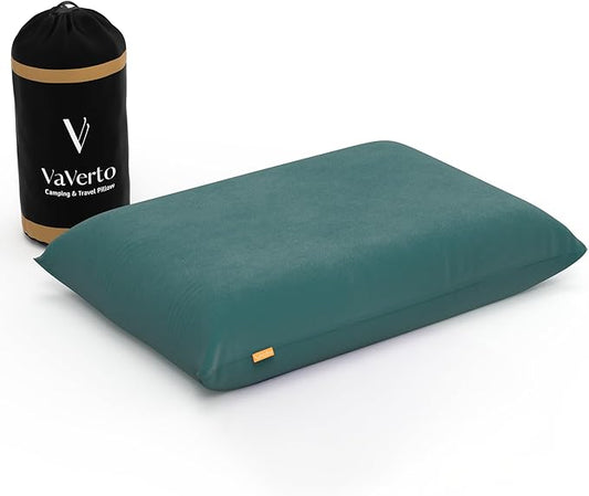 Vaverto Camping Pillow, Medium Firm Memory Foam Travel Pillow, Compressible & Portable, Breathable Washable Cover, Backpacking, Airplane & Car Travel, 12" x 18"