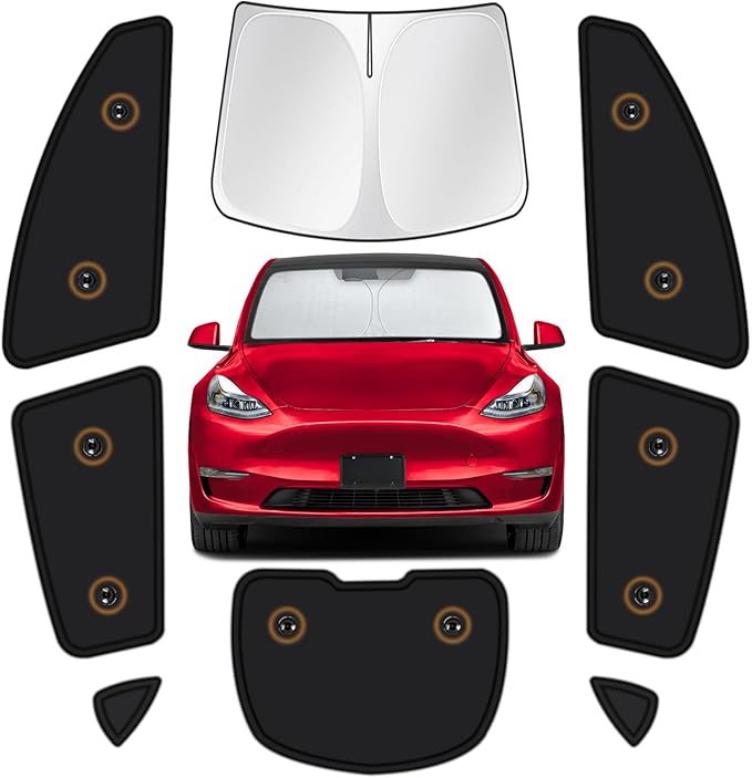 Fit for Tesla Model Y 2020-2024 Car Window Shades, 8pcs Privacy Sun Shade Set for Front Windshield Side and Rear Windows, Full Window Covers Keeps Vehicle Cool for Camping Napping