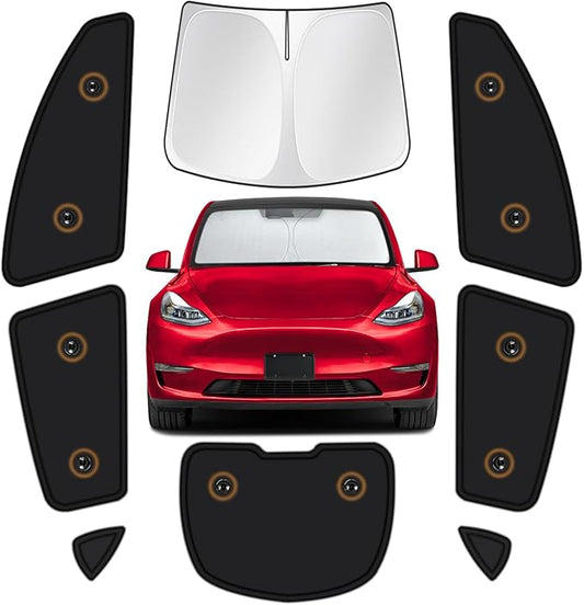 Fit for Tesla Model Y 2020-2024 Car Window Shades, 8pcs Privacy Sun Shade Set for Front Windshield Side and Rear Windows, Full Window Covers Keeps Vehicle Cool for Camping Napping
