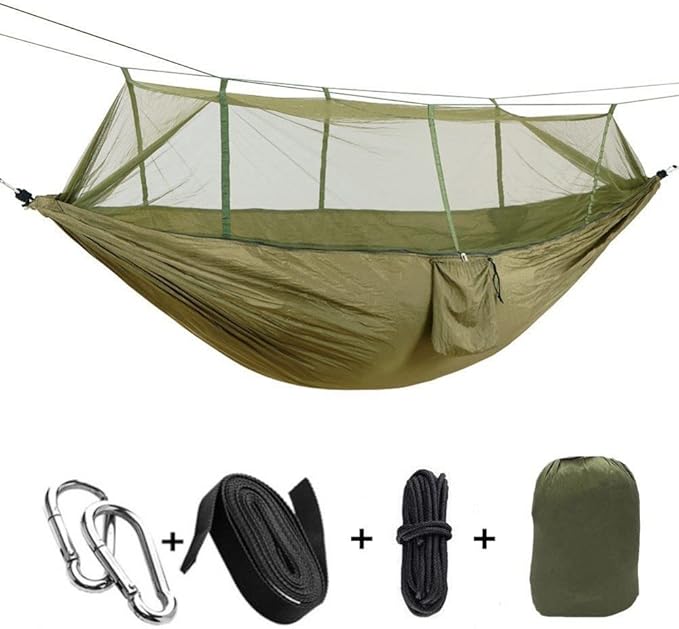KEPEAK Camping Hammock with Net Netting, Single & Double Tree Hammock Net, Lightweight Nylon Portable Hammock for Backpacking, Camping, Travel, Beach, Yard Army Green