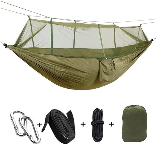 KEPEAK Camping Hammock with Net Netting, Single & Double Tree Hammock Net, Lightweight Nylon Portable Hammock for Backpacking, Camping, Travel, Beach, Yard Army Green