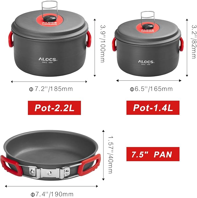 Alocs Camping Cookware, Portable Camping Essentials with Accessories, Camping Gear Camping Cooking Set for Outdoor Cooking, Backpacking, Hiking and Picnic.