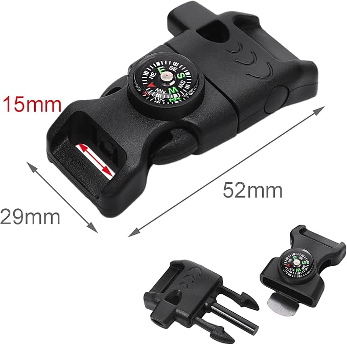 Paracord Buckle with Whistle Compass, Side Release Plastic Buckles for Paracord Bracelet