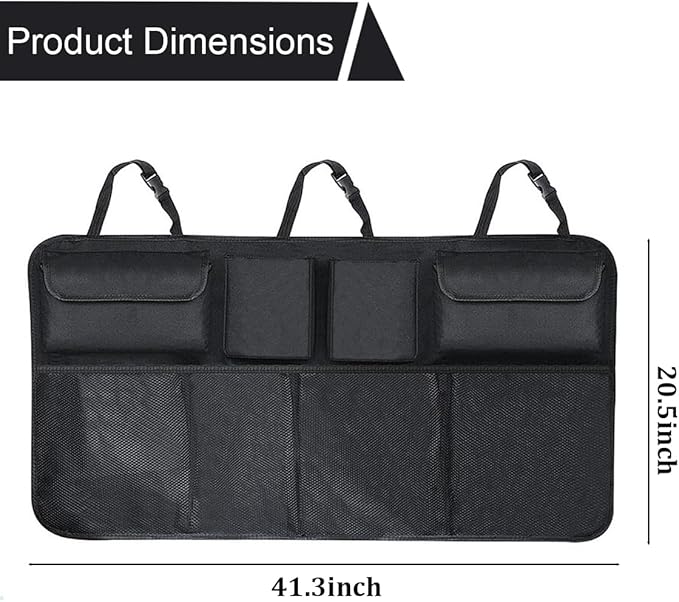 Car Trunk Organizer, Large Capacity 600D Oxford Cloth Vehicle Storage Bag with 8 Pocekt, Automotive Backseat Hanging Cargo Organization Accessories, Universal for SUV MPV Van