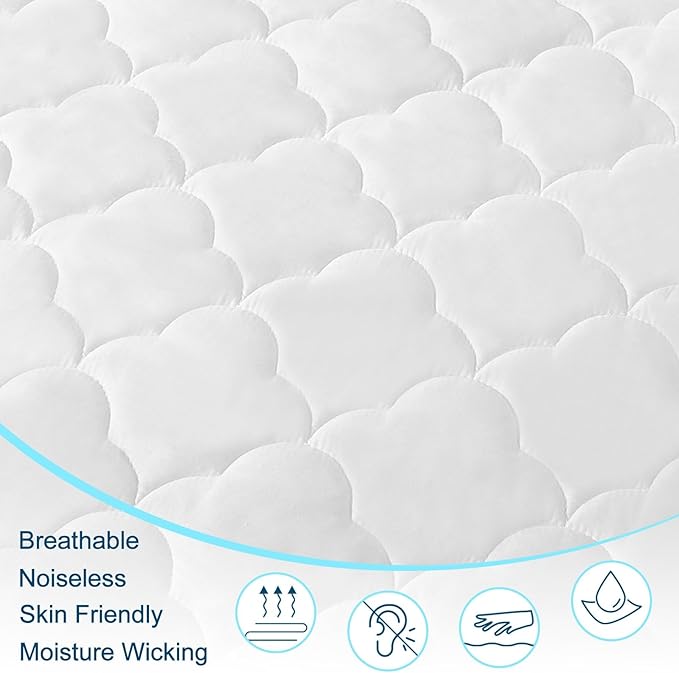 Full Air Bed Mattress Pad with 15-24 Inch Deep Pockets - Waterproof Protector for Warm Sleep & Cold Air Insulation,Perfect for Camping, Guest Bed, Pets & Overnight Visitors-White