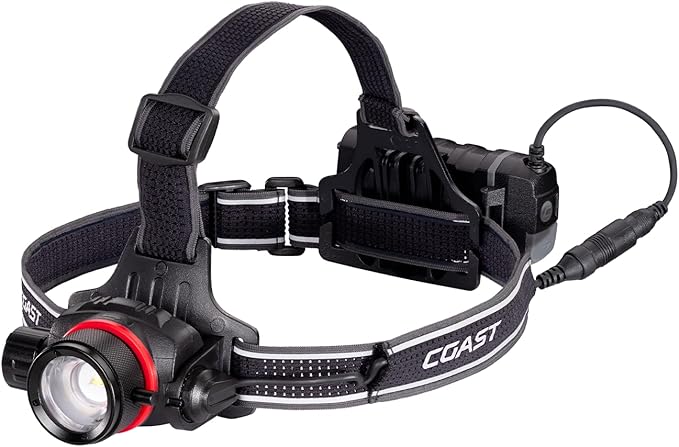 COAST HL8R 2000 Lumen Rechargeable PURE BEAM Focusing LED Headlamp, Black