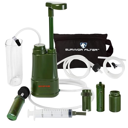 Survivor Filter PRO Extender Series – Portable Water Filter Pump with Extra Replacement Filters – Tested in USA Labs – Bacteria, Parasite and Virus Removal – Ultimate Survival & Backpacking Gear