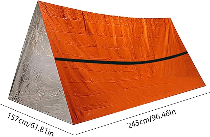 Emergency Survival Tent. 2-Person Tube Shelter Waterproof & Windproof Reusable Thermal Blanket Compact,Lightweight Includes SOS Whistle Perfect for Camping, Hiking, and Emergencies.