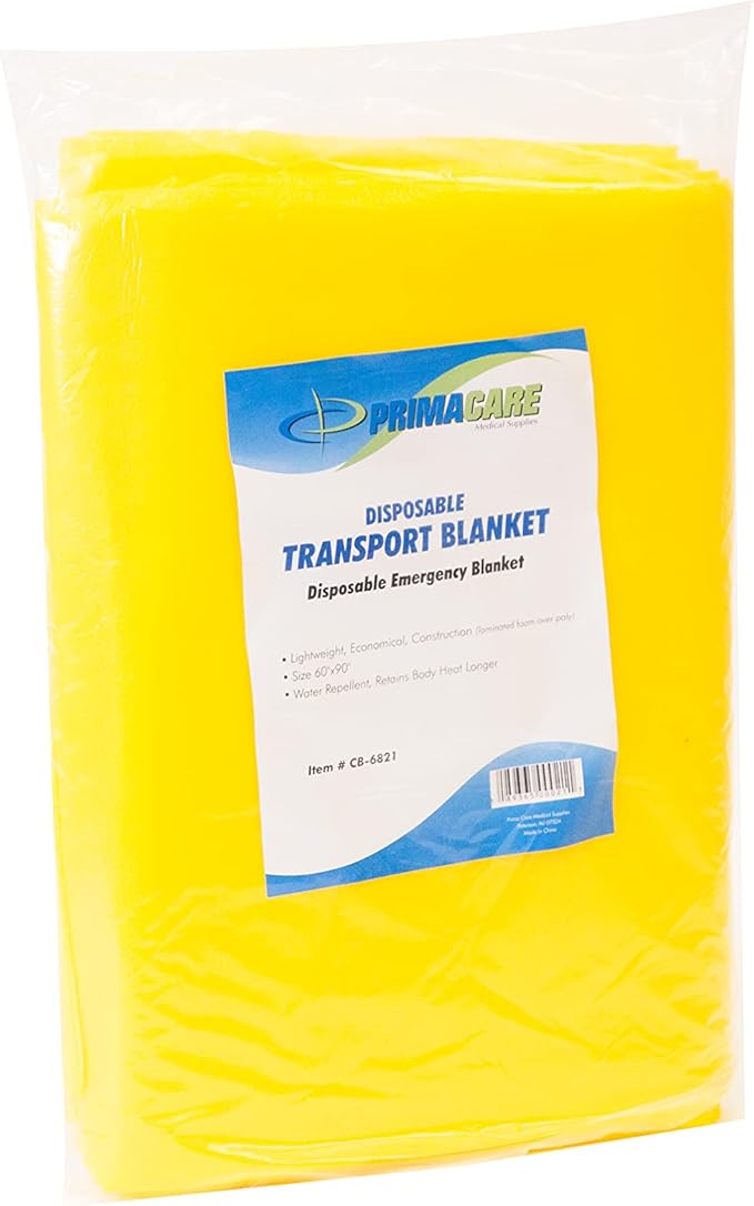 Primacare CSCB-6821 Disposable Transport Emergency Blanket, Lightweight and Warerproof, Blanket for Outdoors, Camping, First Aid, Hiking, Survival, 60” x 90”, Yellow (Pack of 18)