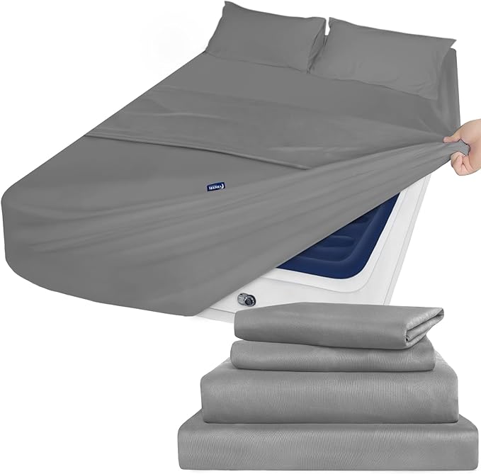 Moonsea Extra Deep Pocket Full Sheet Set - Breathable & Extra Soft - Deep Pocket Full Size Sheet Sets - Easy Fit 16in to 24in Mattress - 4 Piece Set - Grey Bed Sheets Set