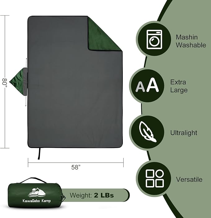 Fleece Waterproof Outdoor Blanket - Windproof Stadium Blanket for Camping, Picnics, and Sports Stay Dry and Comfortable 80"x 58"(Hoodeed, Green)