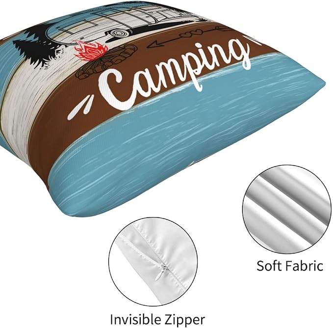 Camping Throw Pillow Covers 18 X 18 Inch Set of 4 Decorative Cushion Cover Home Decor for Sofa Chair Couch Bedroom Living Room