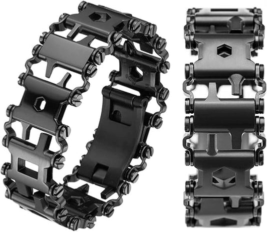 Multitool Bracelet 29 in 1 Tools Bracelet for Men and Women, Stainless Steel Multi-Functional Tool, Utility Wrist Survival Band for Sailing Travel Camping Hiking-Black