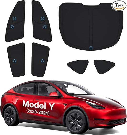 Wigoo 2026 Upgrade Tesla Model Y Side Window Sunshade [Ice-Crystal Cool, Suction No-Fall] Sun Block for Baby & Camping & Privacy Napping, 7PCS No Front Windshield for Model Y 2020-2024 Exclude Juniper