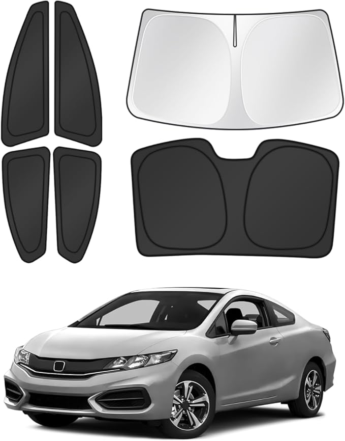 Canvcle Window Shades for 2012-2015 Honda Civic Accessories Windshield Sun Shade Side Rear Window Cover Sunshade Sun Visor Shield Privacy Protection for Camping Keep Vehicle Cool Black 6PCS