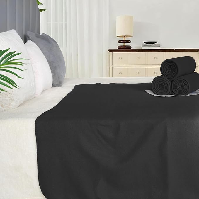 ZYFZCYBL Fleece Throw Blankets Lightweight Warm Soft Cozy Pet-Friendly Bulk Fleece Throw Blanket Solid for Home Bed, Sofa，Office,Gifts, Couch (Pack of 6-50 x 60 inch，Black)