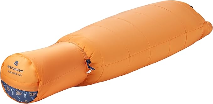 Retrospec Dream 25 Kids Sleeping Bag for Camping - Mummy Style, Water-Resistant, Lightweight 3lbs 3oz, Adjustable Length, Draft Collar, 25°F Rating