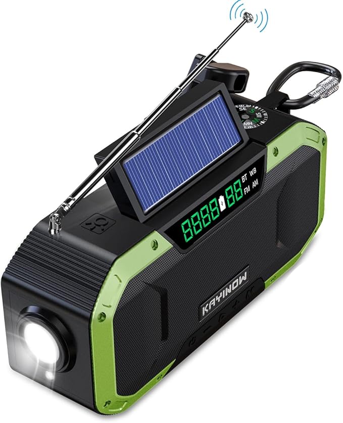 NOAA Weather Radio with AM/FM,Bluetooth,5000mAh Backup Battery,IPX5 WaterproofSolar Charging & Hand Crank,Durable Emergency Radio with Flashlight & SOS for Severe Disaster Preparedness