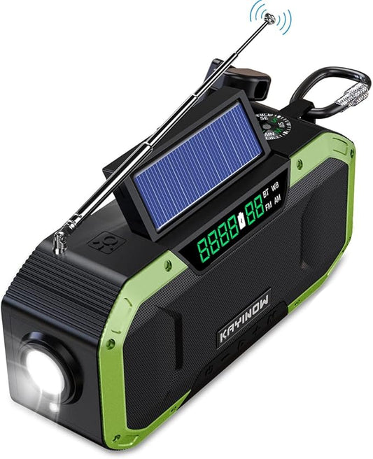 NOAA Weather Radio with AM/FM,Bluetooth,5000mAh Backup Battery,IPX5 WaterproofSolar Charging & Hand Crank,Durable Emergency Radio with Flashlight & SOS for Severe Disaster Preparedness