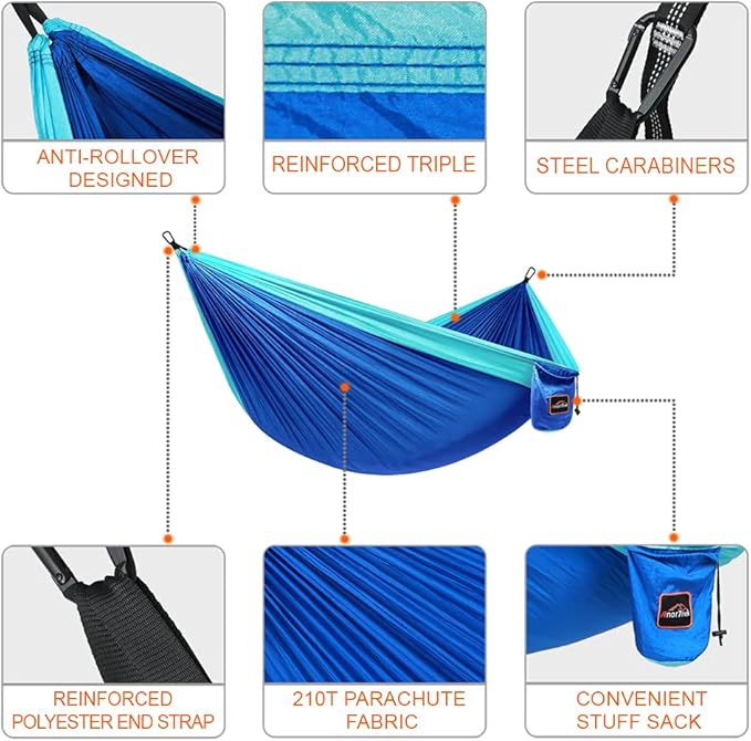 AnorTrek Camping Hammock, Super Lightweight Portable Parachute Hammock with Two Tree Straps Single or Double Nylon Travel Tree Hammocks for Camping Backpacking Hiking