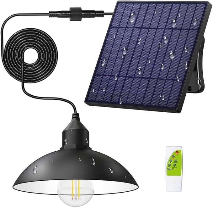 Lightonight Solar Pendant Lights IP65 Weatherproof Dusk to Dawn Solar Shed Lamp with Remote Controller for Outdoor Gazebo Barn Chicken Coop Bullpen Pig Pen Stables Tents 1 Pack