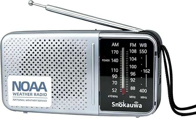 Portable AM FM Transistor Radio Battery Operated, NOAA Weather Radio with Loud Speaker, Headphone Jack, 2 AA Batteries, Excellent Reception, for Everyday Carry Essential, Travel, Storms