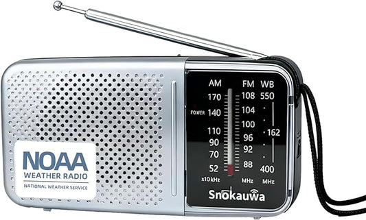 Portable AM FM Transistor Radio Battery Operated, NOAA Weather Radio with Loud Speaker, Headphone Jack, 2 AA Batteries, Excellent Reception, for Everyday Carry Essential, Travel, Storms