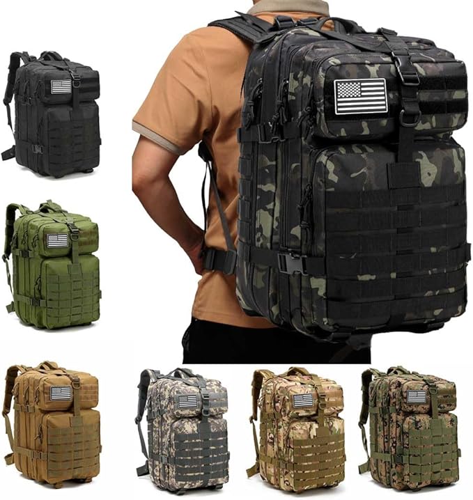 Tactical Backpack for Men, 45L Military Gym Backpacks, Large 3-Day Assault Pack Bug Out Bag MOLLE Daypack for Rucking Fishing Camping(Black)