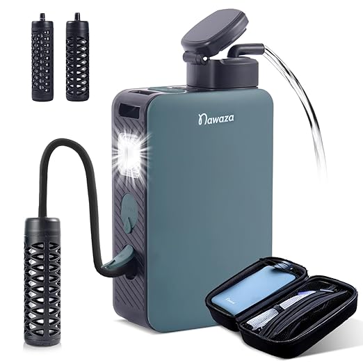 Nawaza Portable Electric Water Filter, 0.01 Micron Camping Water Purifier, One-Touch Outdoor Water Filtration for Hiking, Emergency & Survival