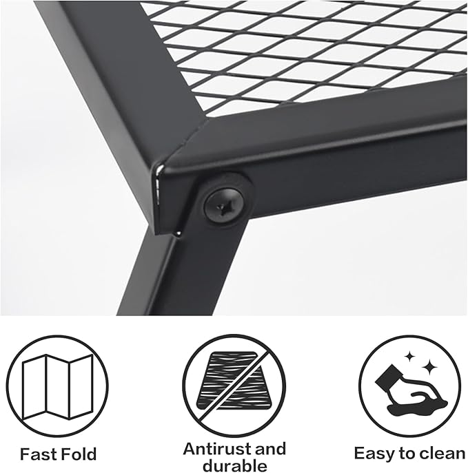 Extra-Thick Portable Folding BBQ Grill-Camping Iron Electrophoresis Rustproof Grill with Heat-Resistant Grid,Doublesas Dish Rack & CampTable(15.9''x11.8''x7.3'')
