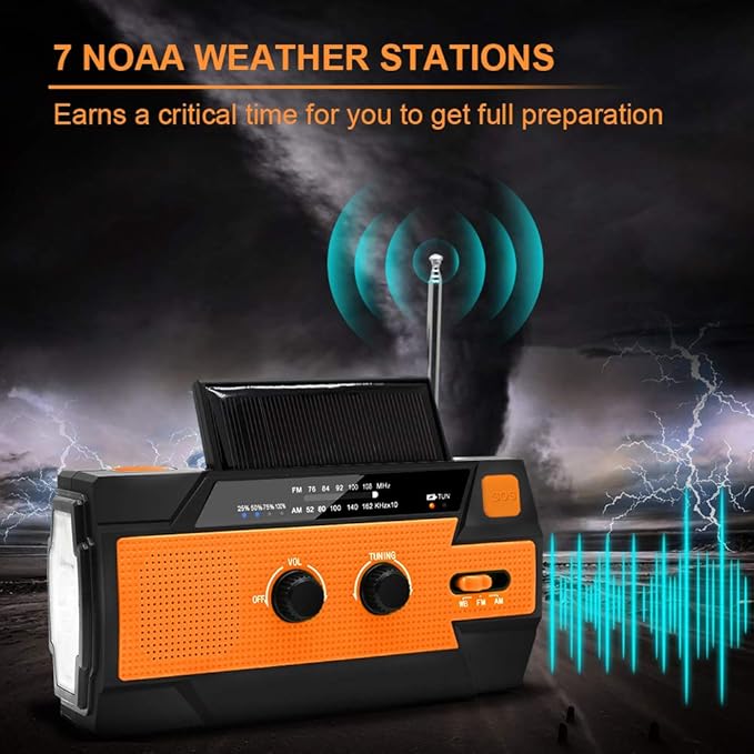 NPET Emergency Solar Hand Crank Radio, AM/FM/NOAA Portable Weather Radio for Hurricane Season,with 1W LED Flashlight,Cell Phone Charger,Motion Sensor Reading Lamp