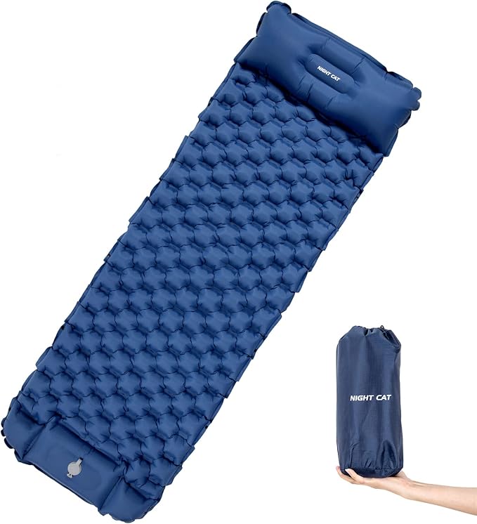 Night Cat Inflatable Sleeping Pads Mat Bed with Pillow Foot Pump for Camping Backpacking Hiking Ultra-Light Compact Comfortable Extendable 77"x25.5"