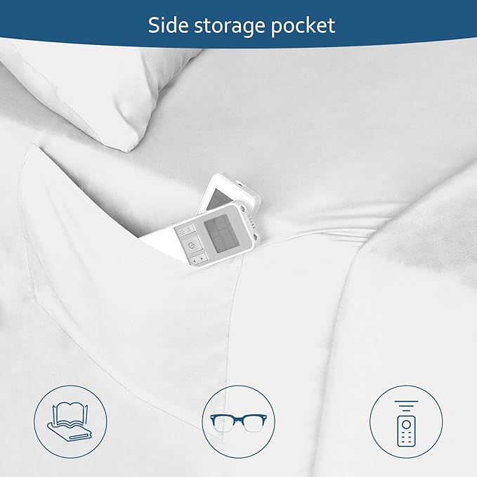 Moonsea Full Sheet Set Deep Pocket - 4 Piece Extra Soft Full Bed Sheets - Side Storage Pocket Fitted Sheet & Pillowcase & Flat Sheet - Easily Fits 16in to 24in Pillow Top Air Bed Mattress - White