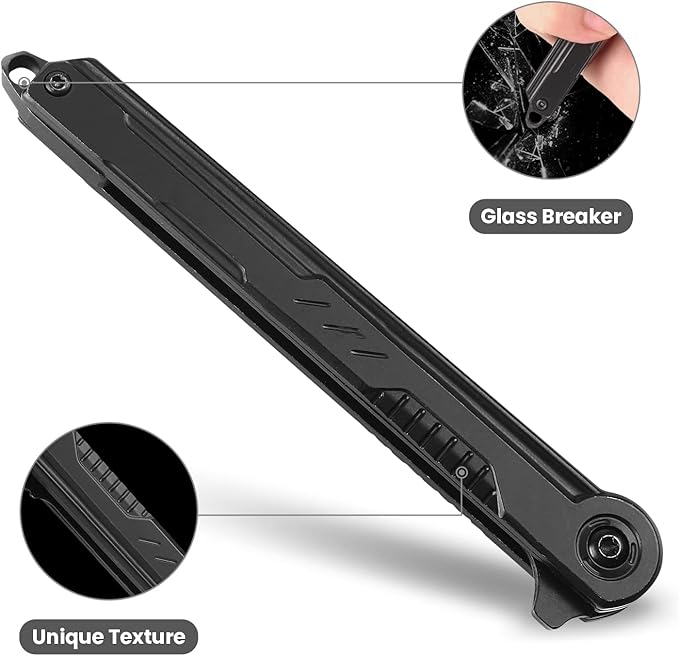 FUNBRO EDC Pocket Knife - 7CR13Mov Steel Tanto Blade, Slim Survival Knife with Clip and Liner Lock, Window Breaker for Outdoor Camping- Stocking stuffer Gifts for Men Women