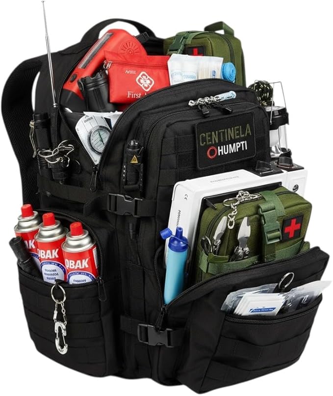 Bug Out Bag Survival Kits HUMPTI Centinela, 72 Hour Survival Kit Military Grade for Emergency, Kit de Supervivencia, Go Bag Emergency Backpack, Solar Radio, Camping Gas for Cook, Mochila 72 Horas