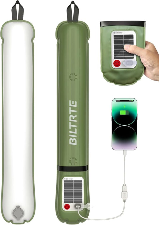 24" Inflatable Solar Camping Lantern, Magnetic LED Tube Light with USB-C 2000mAh Power Bank, IP66 Waterproof TPU Tent Light for Hurricane Emergency, Backpacking & Off-Grid Survival (Green)