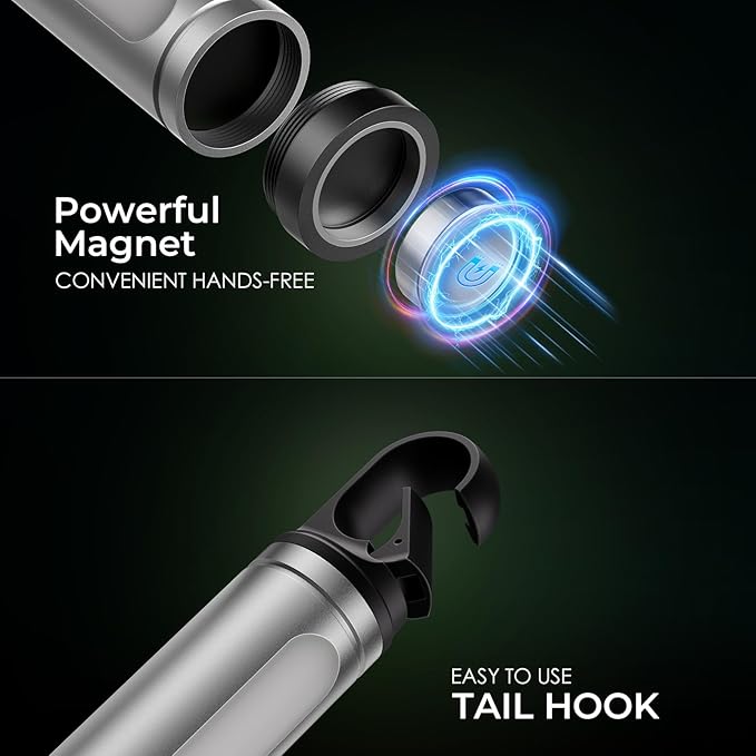 ADDplus Magnetic Flashlight Rechargeable,2000LM 5000mAh Flashlights High Lumens with 18 Modes,Waterproof, Adjustable,Powerful Flash Light,Multi-Flashlights for Home,Car,Hiking,Camping (1, Silver)