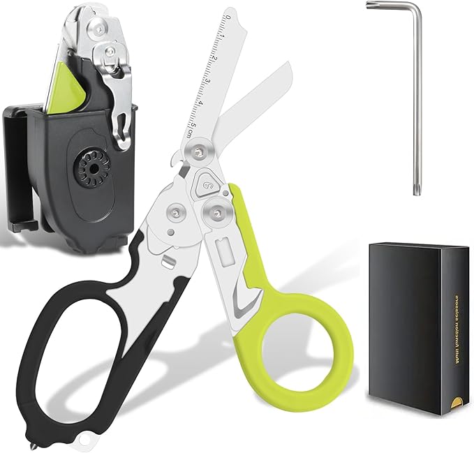 6-in-1 trauma shears - emergency responders, outdoor emergencies, medical staff, and outdoor camping, Gift box packaging with scissors storage K sheaths (dark green)